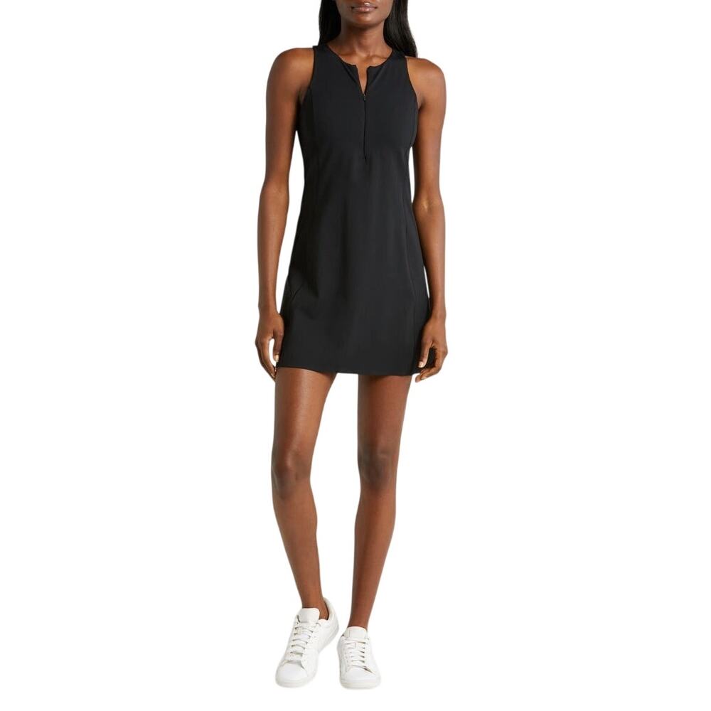 SPANX Women Black Stretch Athletics Zip Front Racerback Mini Dress Size XS